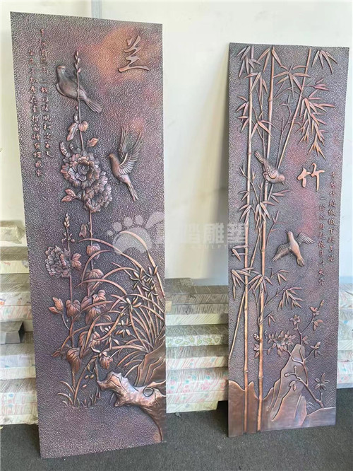 “梅兰竹菊”厂家定制紫铜锻铜浮雕装饰画背景墙