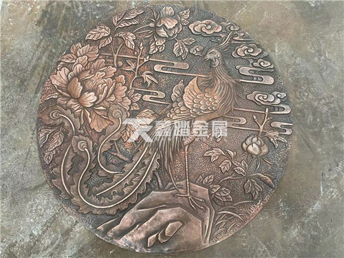 别墅客厅锻铜浮雕壁画凤凰牡丹图富贵吉祥
