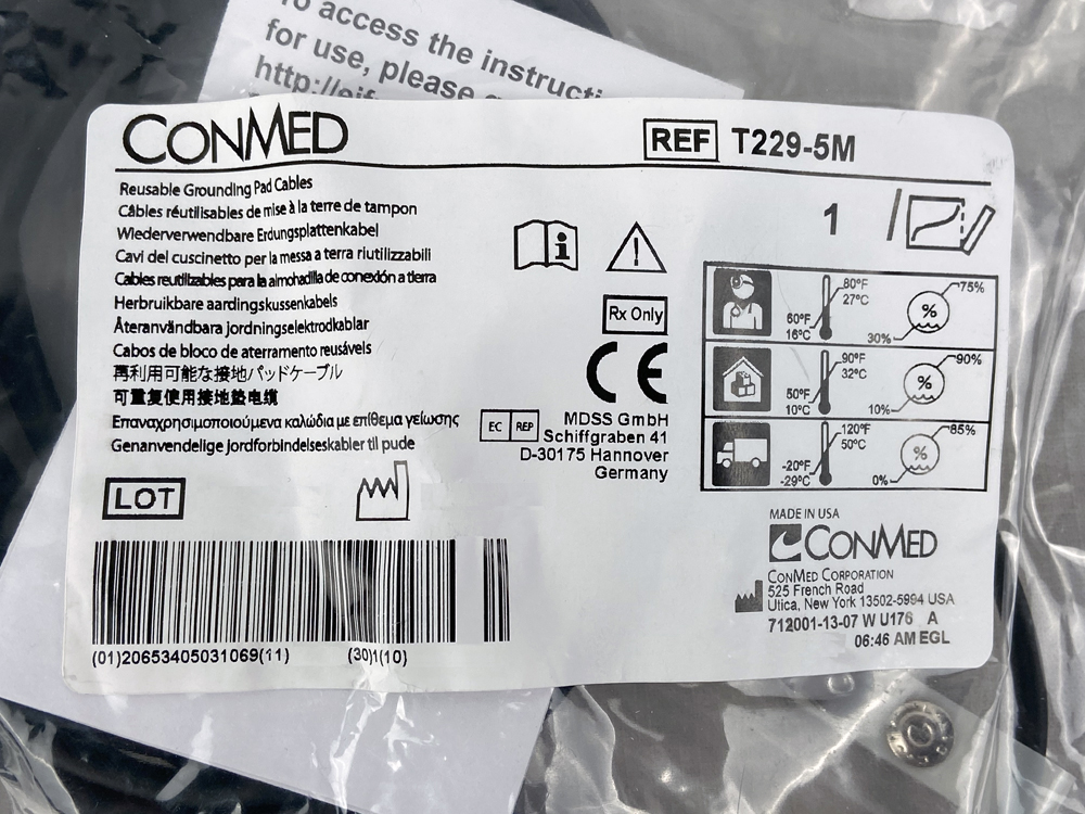 康美CONMED原装可重复使用接地电缆负极板线T229现货批发