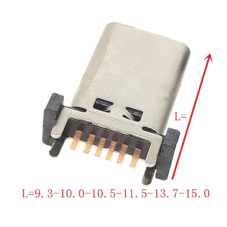 USB TYPE-C母座6PA款立式插板L9.3-15.0