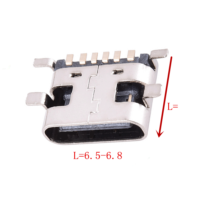 TYPE-C母座四脚贴板L6.5-6.8