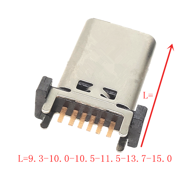 TYPE-C 母座6PA款立式插板L=9.3-15.0USB连接器