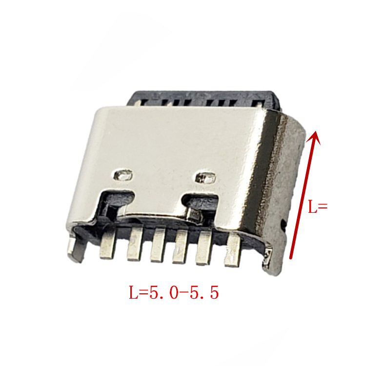 TYPE-C母座6P立式插板L5.0-5.5USB连接器