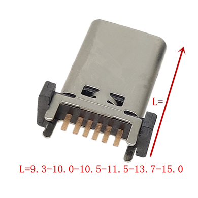 TYPE-C6P母座四脚插板立插L=9.3-10.0-10.5-11.5-13.7-15.0MM